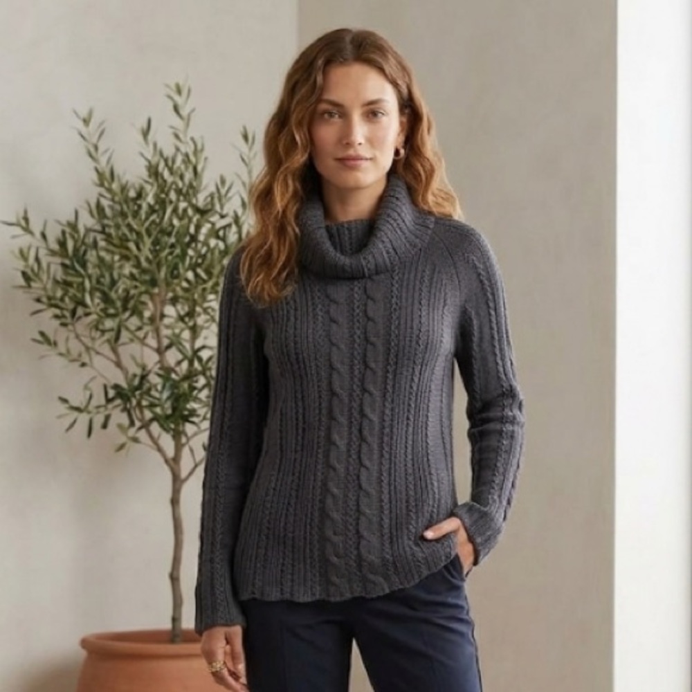 Peregrine Wool Gray‎ Cable Turtleneck Luxurious Sweater Size M